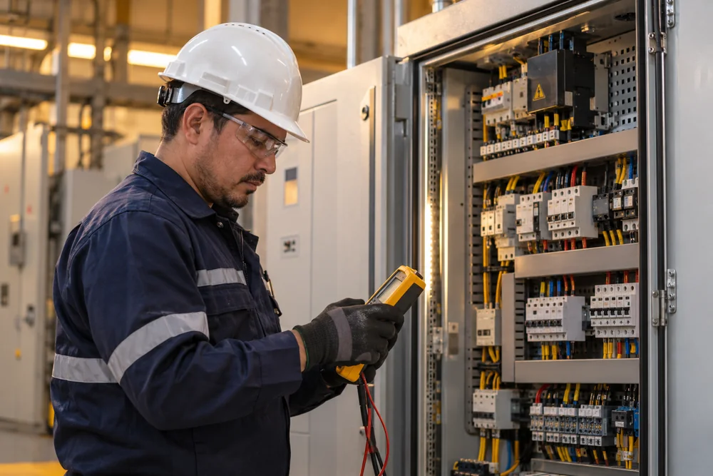 Escena ilustrativa de diagnóstico de un tablero eléctrico