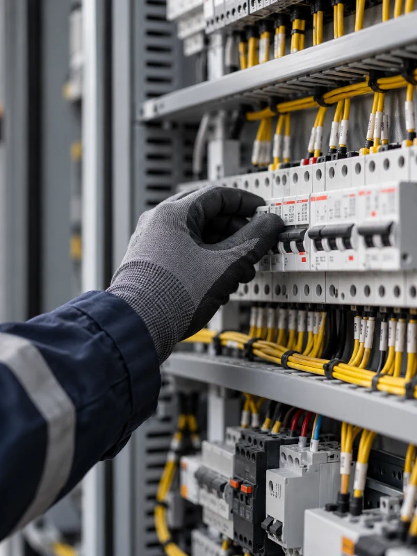 Inspección de interruptores y cableado en un tablero eléctrico